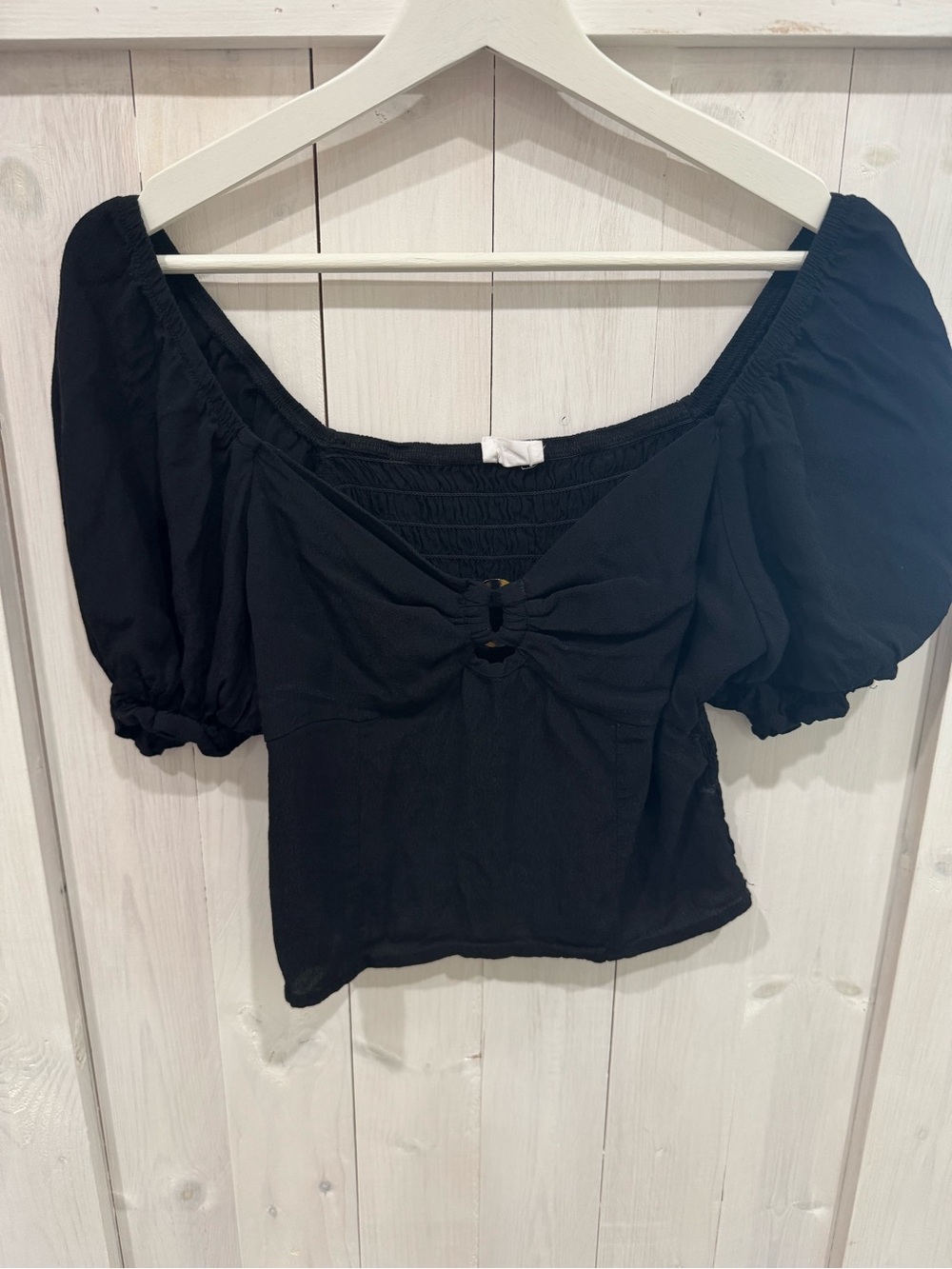 Sienna Sky Black Puff-Sleeve Square Neck Crop Top